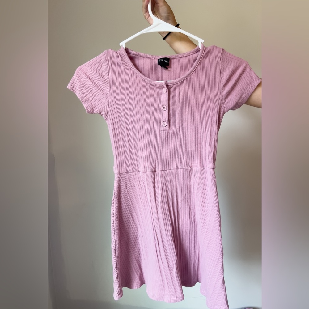 Girls pink/mauve casual dress, short sleeve, art class girls pink dress